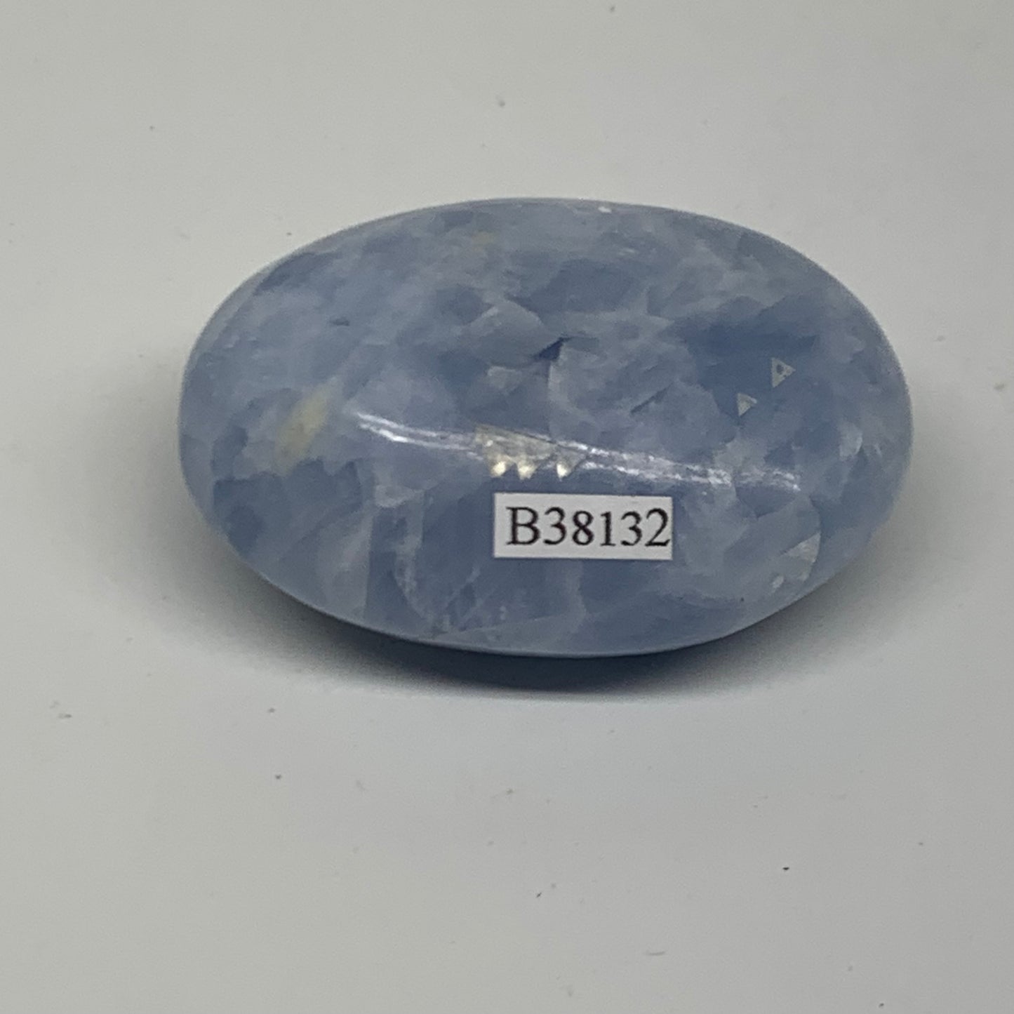 103g, 2.4"x1.7"x1" Blue Calcite Palm-Stone Polished Tumbled, B38132