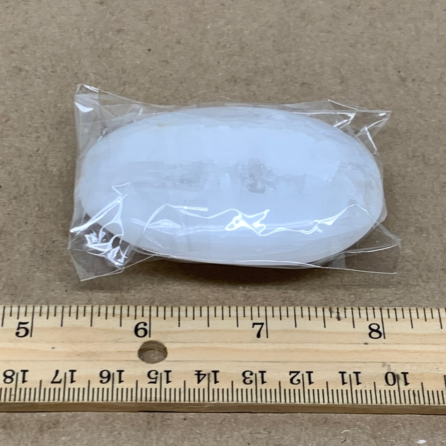 98g, 2.8"x2"x0.9", White Selenite Palmstone Crystal Pillow Reiki, B36380