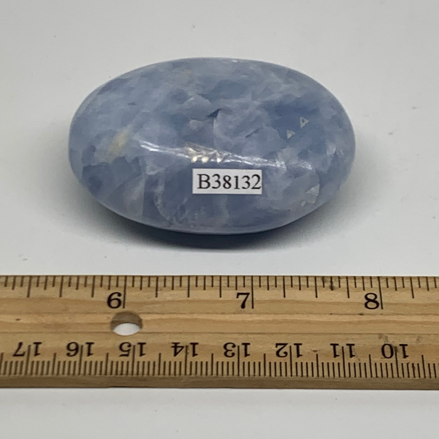 103g, 2.4"x1.7"x1" Blue Calcite Palm-Stone Polished Tumbled, B38132
