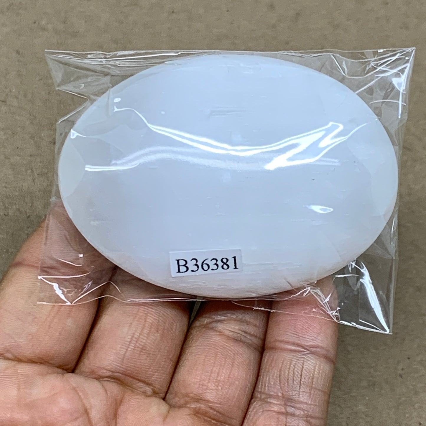 96g, 2.7"x2"x1", White Selenite Palmstone Crystal Pillow Reiki, B36381