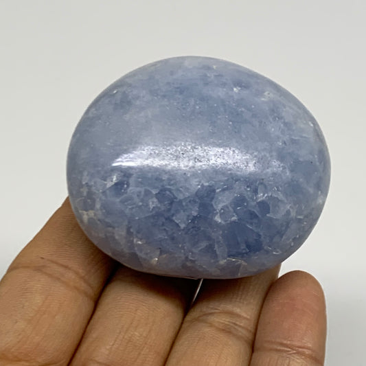 120g, 2.1"x1.9"x1.2" Blue Calcite Palm-Stone Polished Tumbled, B38133