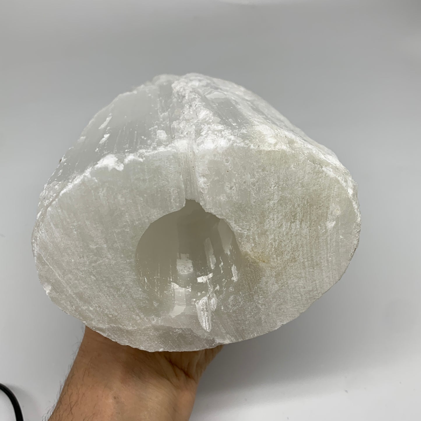 10.8 lbs, 13.7"x4.8"x3.4" Rough Selenite (Satin Spar) Lamp Tower W/Chord, B35763