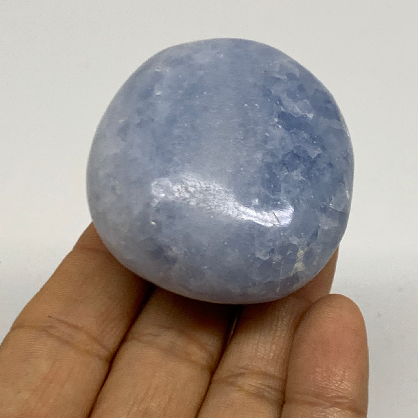 120g, 2.1"x1.9"x1.2" Blue Calcite Palm-Stone Polished Tumbled, B38133