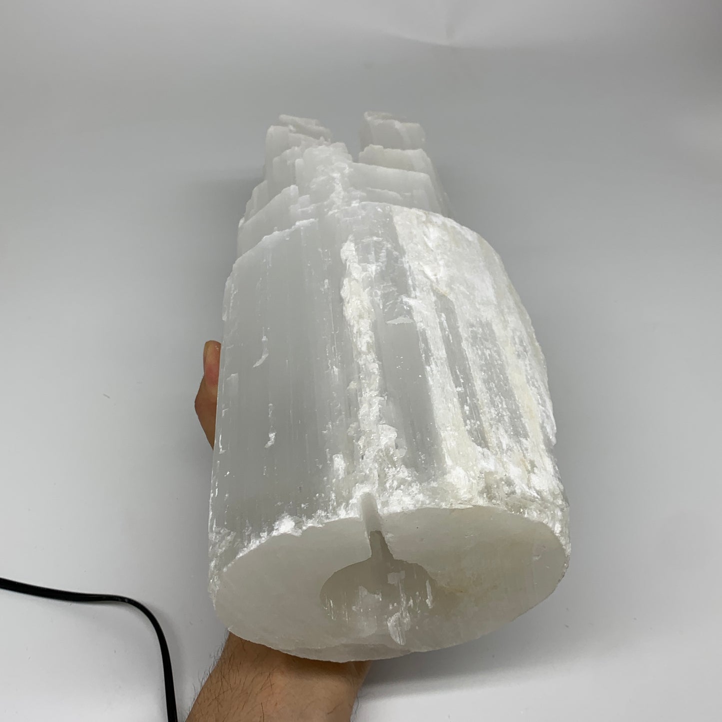 10.8 lbs, 13.7"x4.8"x3.4" Rough Selenite (Satin Spar) Lamp Tower W/Chord, B35763