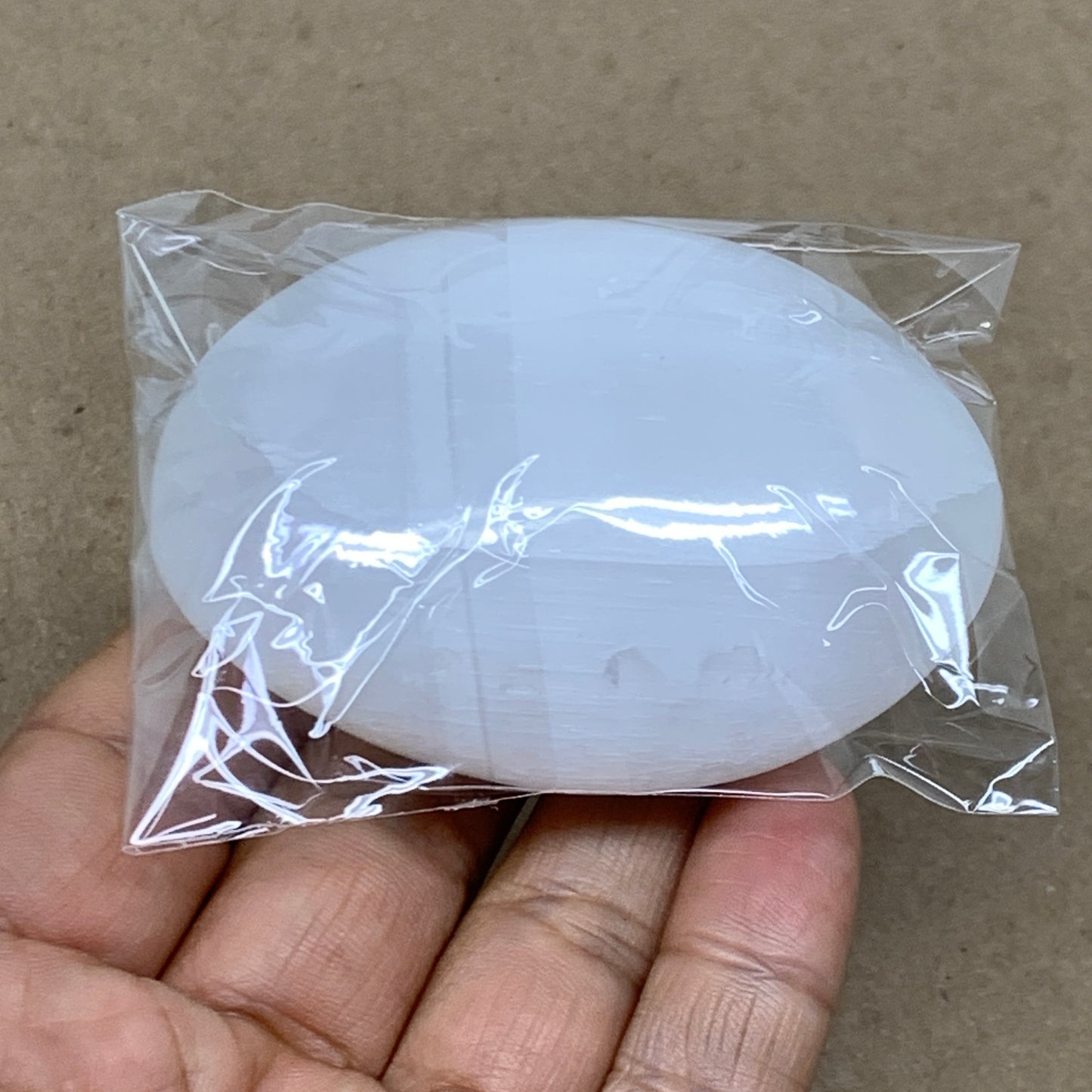 96g, 2.7"x2"x1", White Selenite Palmstone Crystal Pillow Reiki, B36381