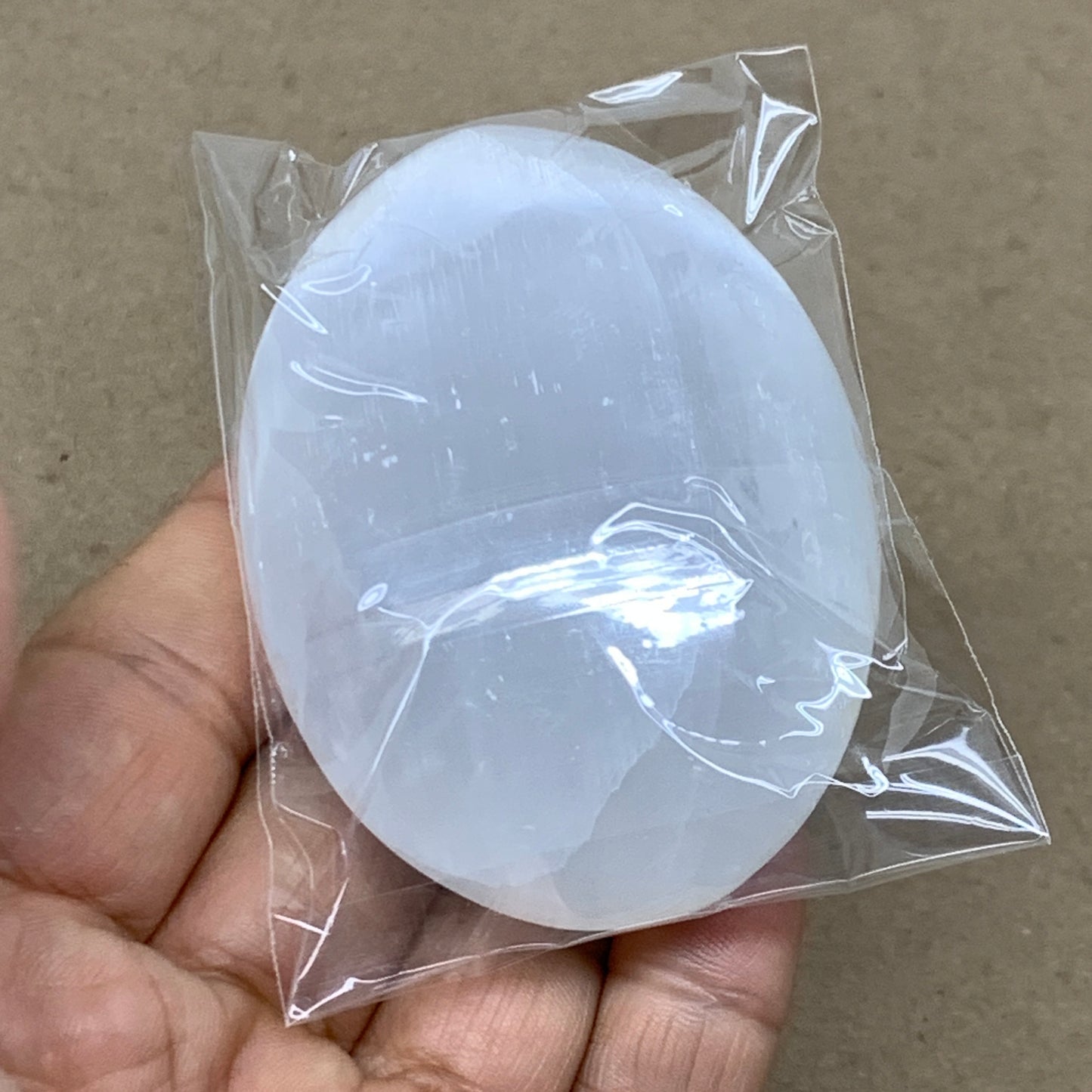 96g, 2.7"x2"x1", White Selenite Palmstone Crystal Pillow Reiki, B36381