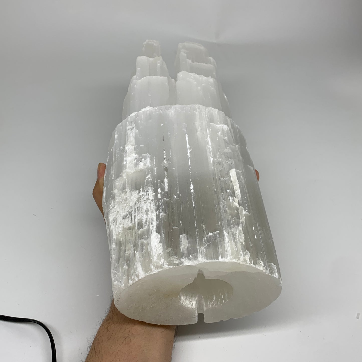 10.8 lbs, 13.7"x4.8"x3.4" Rough Selenite (Satin Spar) Lamp Tower W/Chord, B35763