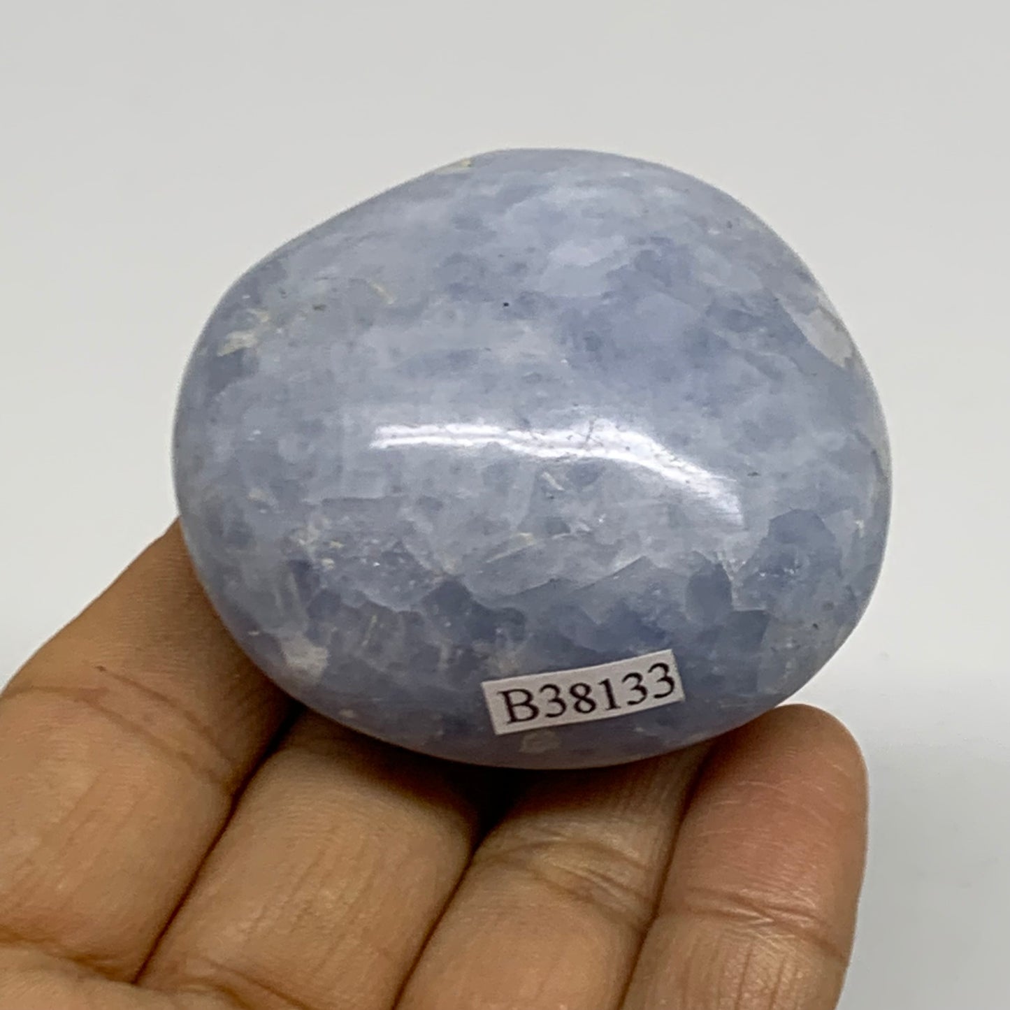120g, 2.1"x1.9"x1.2" Blue Calcite Palm-Stone Polished Tumbled, B38133