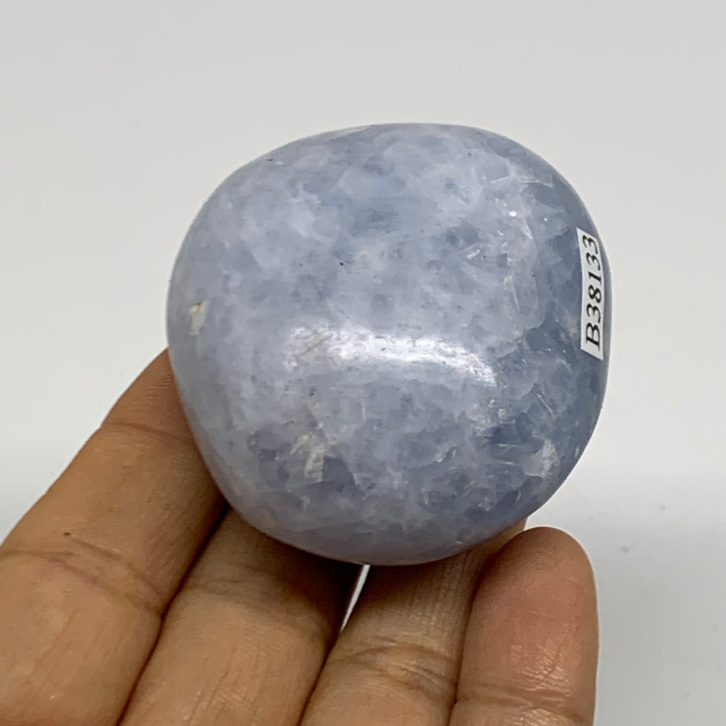 120g, 2.1"x1.9"x1.2" Blue Calcite Palm-Stone Polished Tumbled, B38133