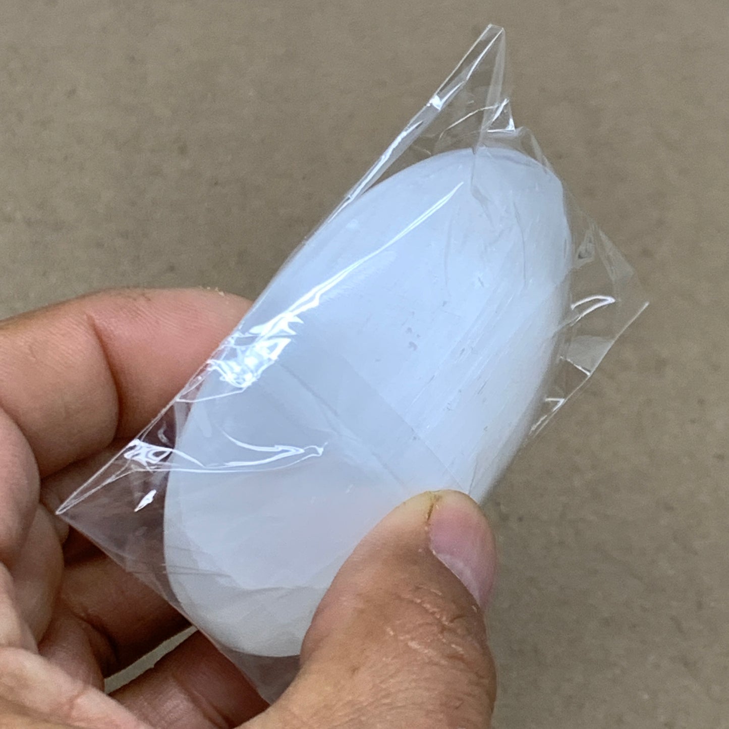 96g, 2.7"x2"x1", White Selenite Palmstone Crystal Pillow Reiki, B36381
