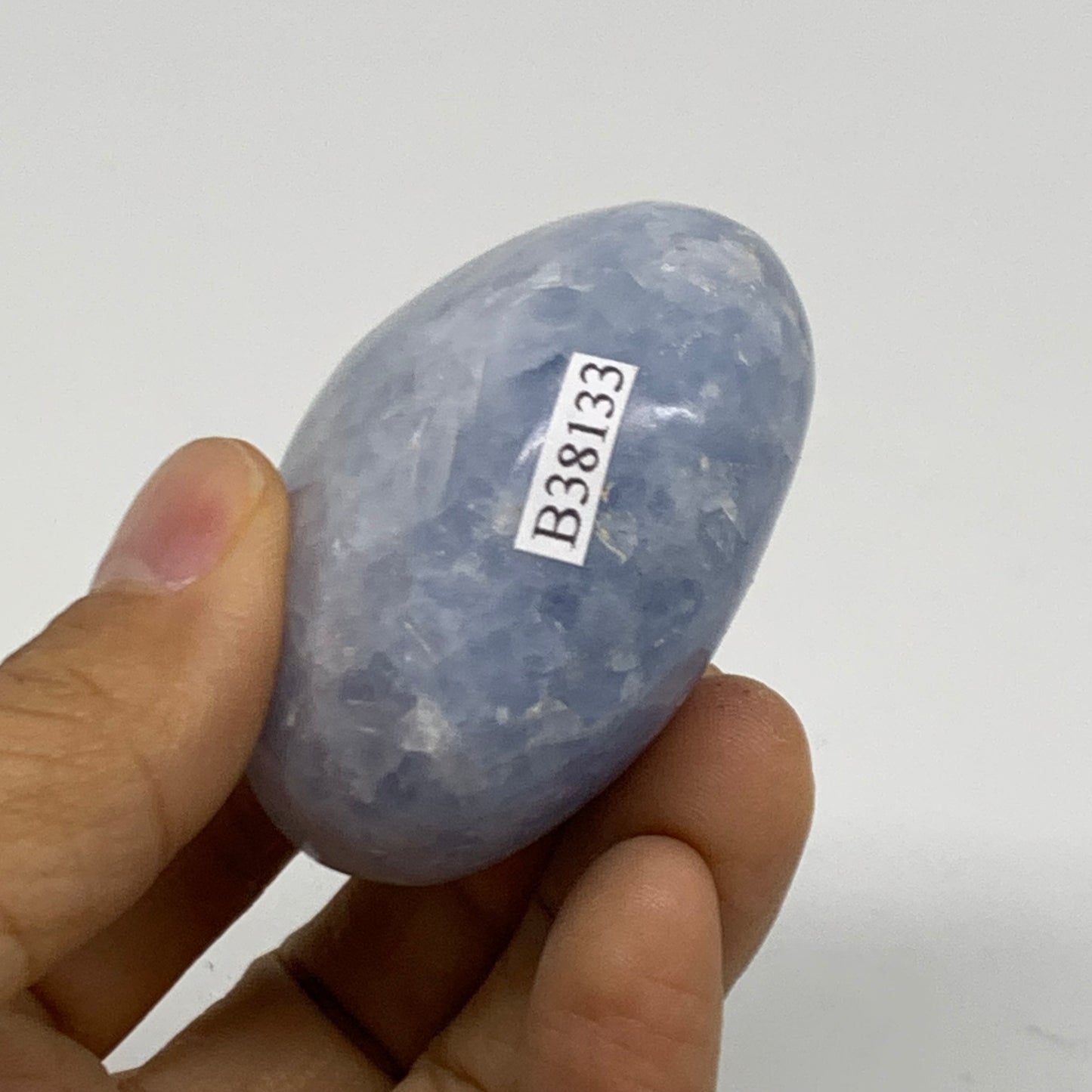 120g, 2.1"x1.9"x1.2" Blue Calcite Palm-Stone Polished Tumbled, B38133