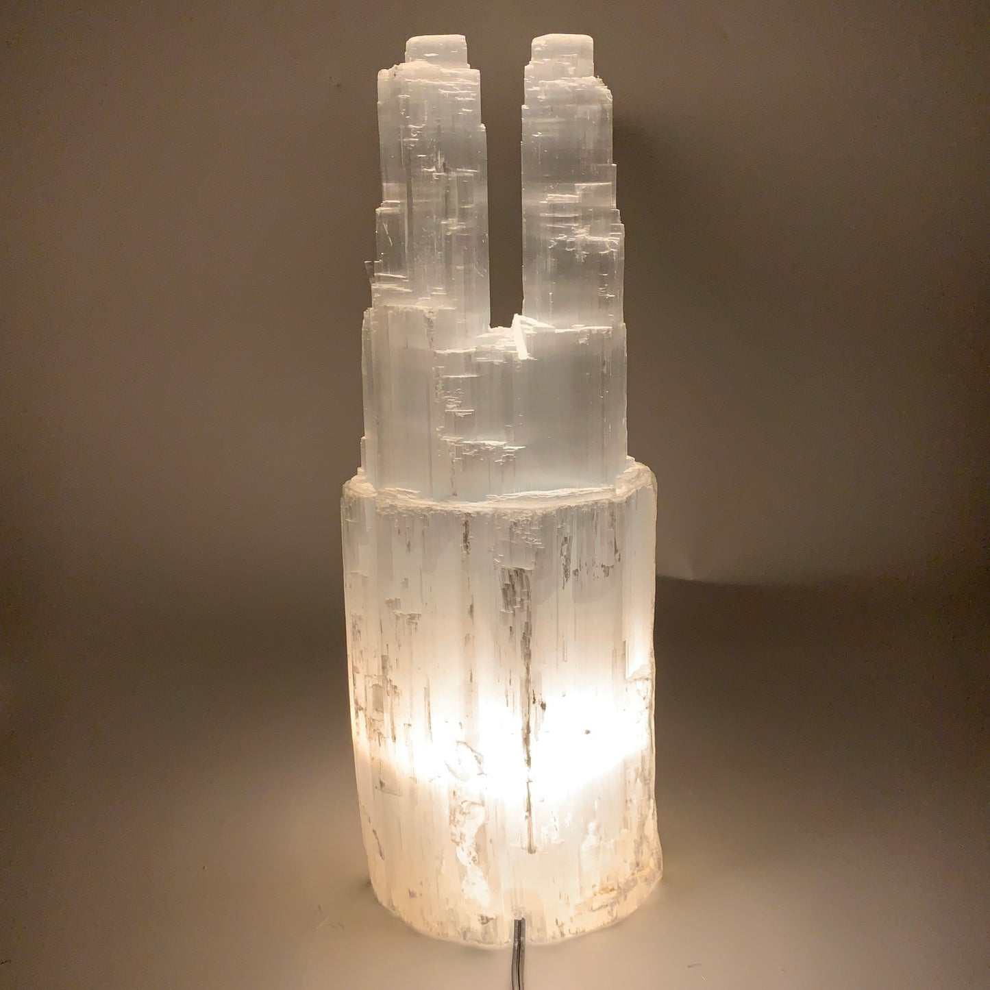 10.2 lbs, 13.7"x4.9"x3.7" Rough Selenite (Satin Spar) Lamp Tower W/Chord, B35764