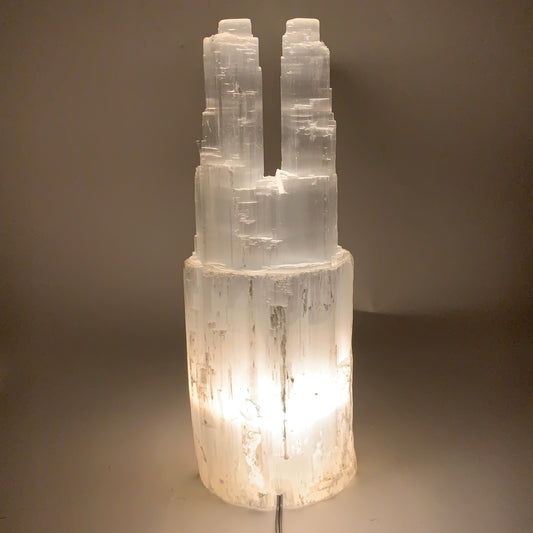 10.2 lbs, 13.7"x4.9"x3.7" Rough Selenite (Satin Spar) Lamp Tower W/Chord, B35764