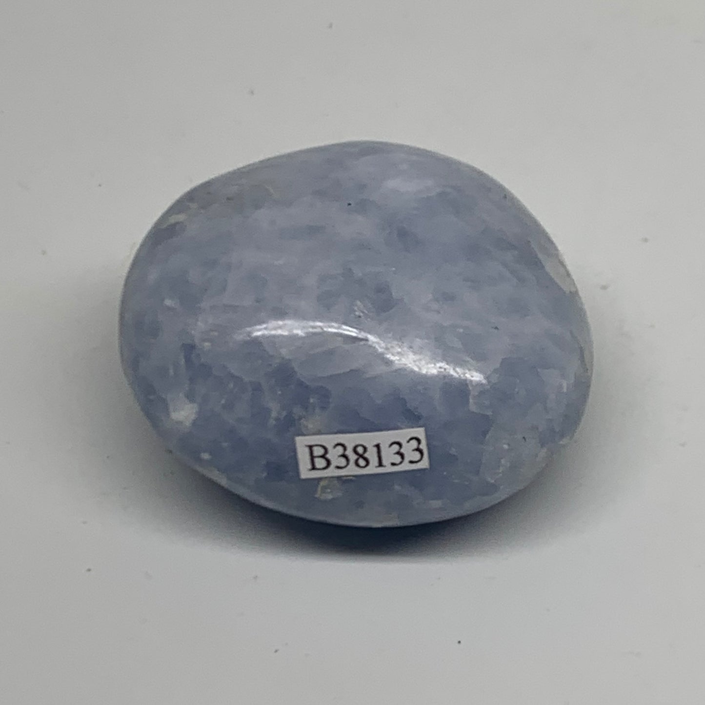 120g, 2.1"x1.9"x1.2" Blue Calcite Palm-Stone Polished Tumbled, B38133