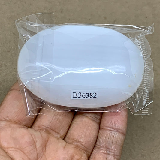 98g, 2.8"x1.9"x0.9", White Selenite Palmstone Crystal Pillow Reiki, B36382