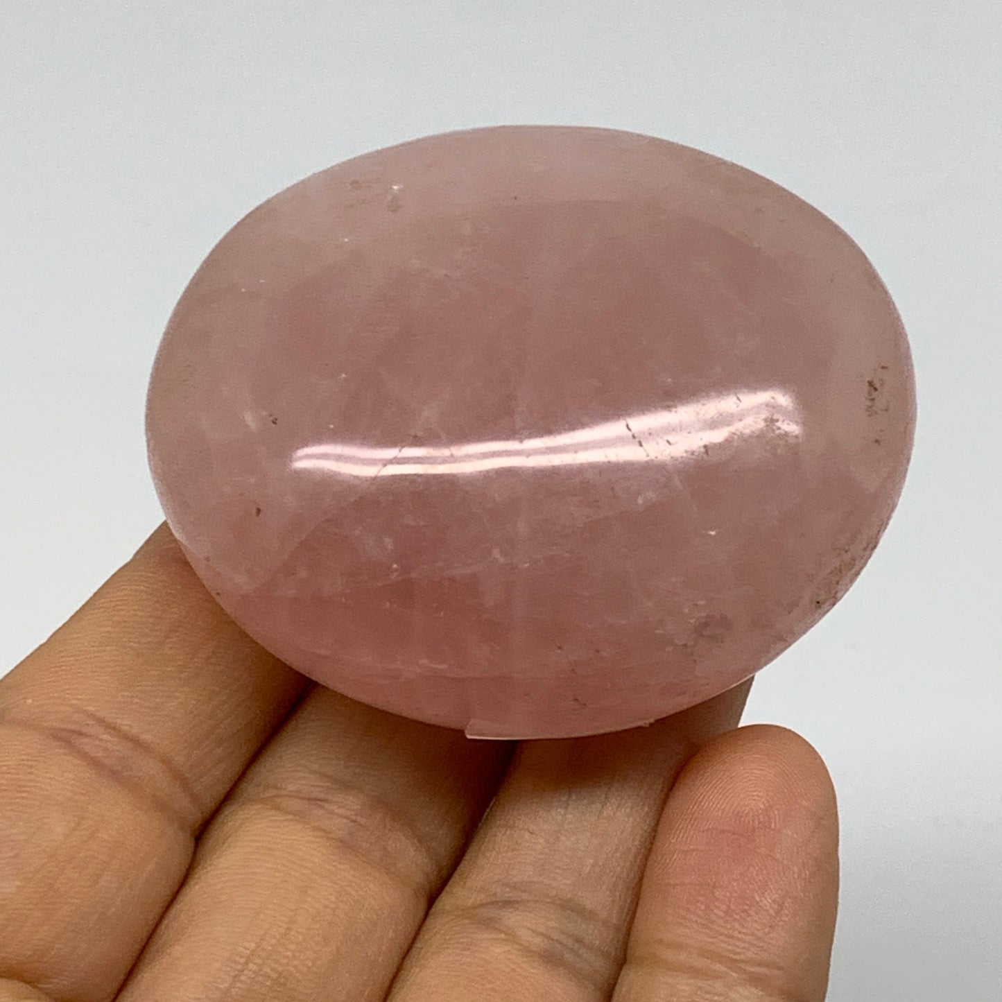 120g , 2.3"x2"x1.1", Natural Pink Rose Quartz Palm-stone Crystal, B37290