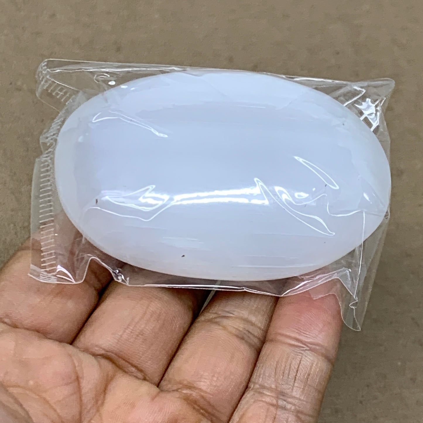 98g, 2.8"x1.9"x0.9", White Selenite Palmstone Crystal Pillow Reiki, B36382