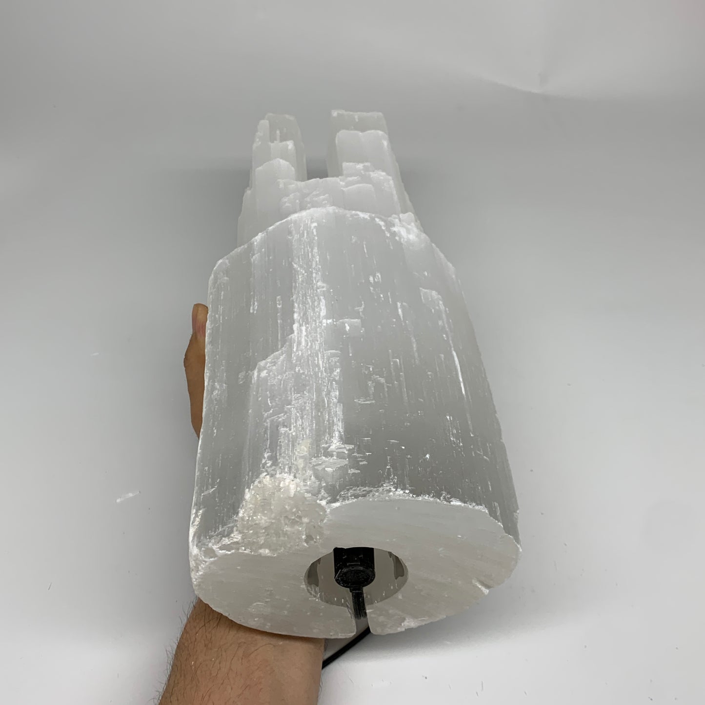 10.2 lbs, 13.7"x4.9"x3.7" Rough Selenite (Satin Spar) Lamp Tower W/Chord, B35764