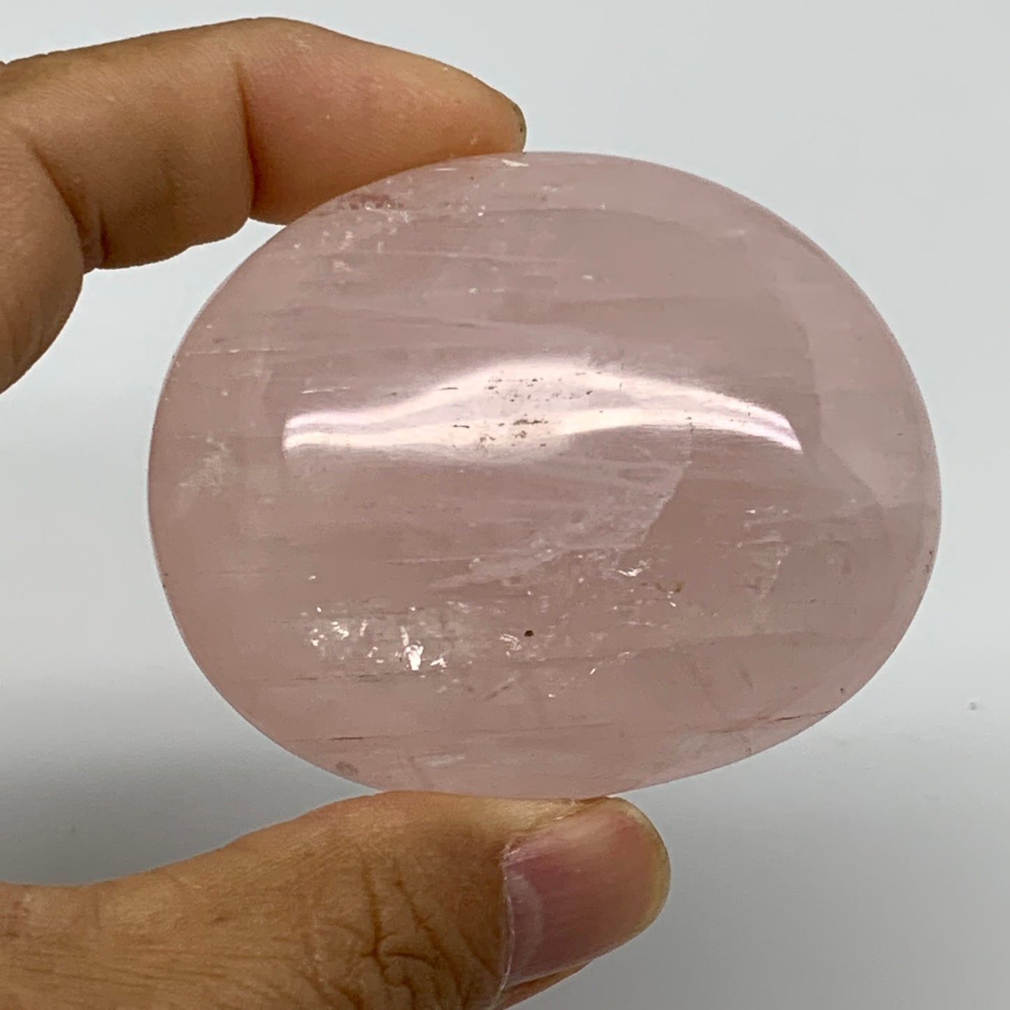 126.6g , 2.4"x2"x1.1", Natural Pink Rose Quartz Palm-stone Crystal, B37291