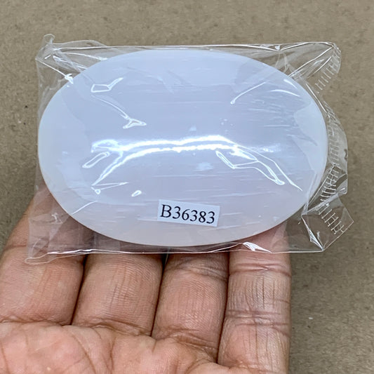 94g, 2.7"x2"x0.9", White Selenite Palmstone Crystal Pillow Reiki, B36383