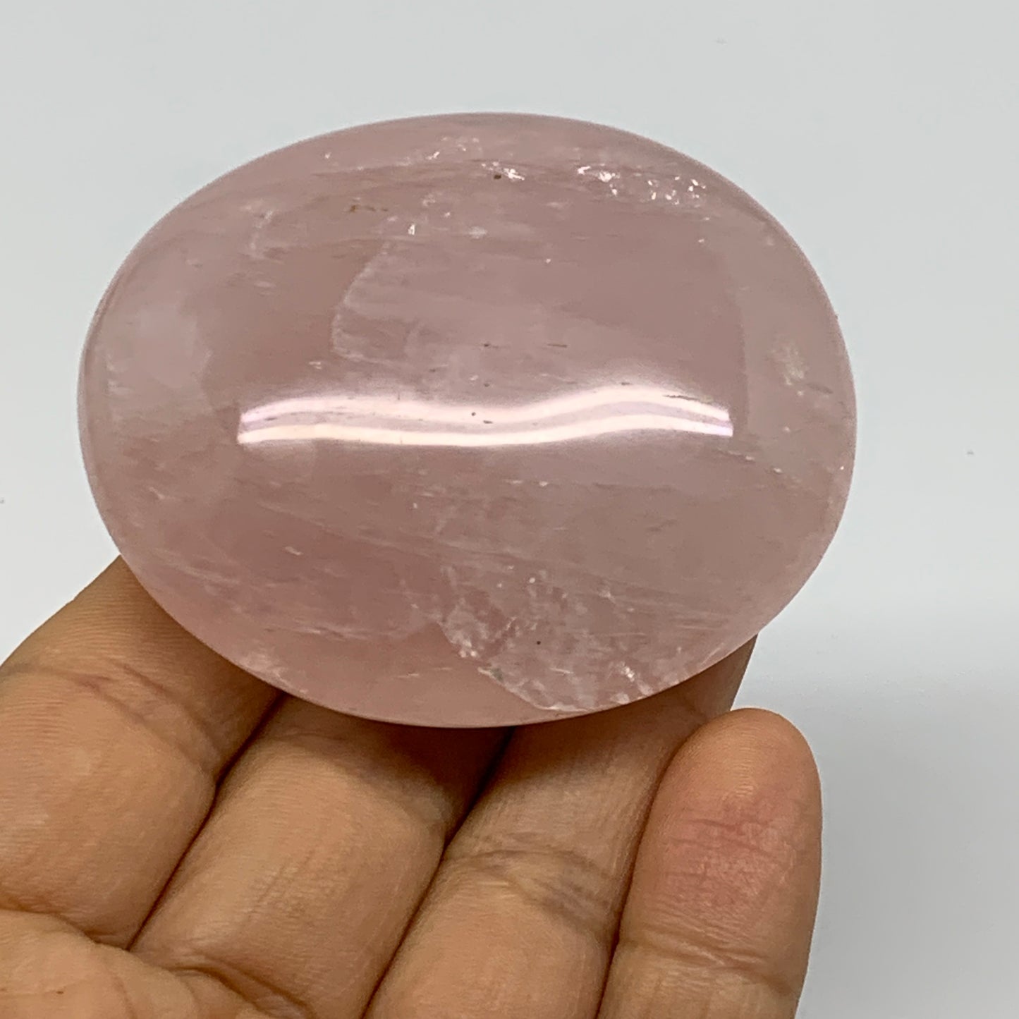 126.6g , 2.4"x2"x1.1", Natural Pink Rose Quartz Palm-stone Crystal, B37291