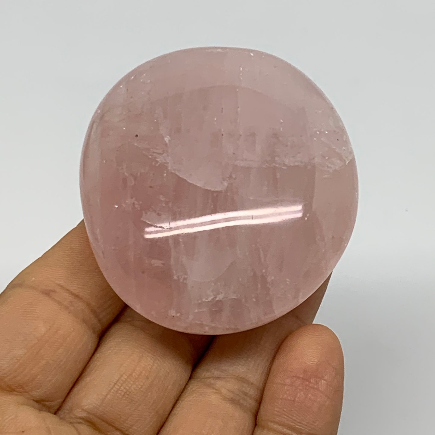 126.6g , 2.4"x2"x1.1", Natural Pink Rose Quartz Palm-stone Crystal, B37291