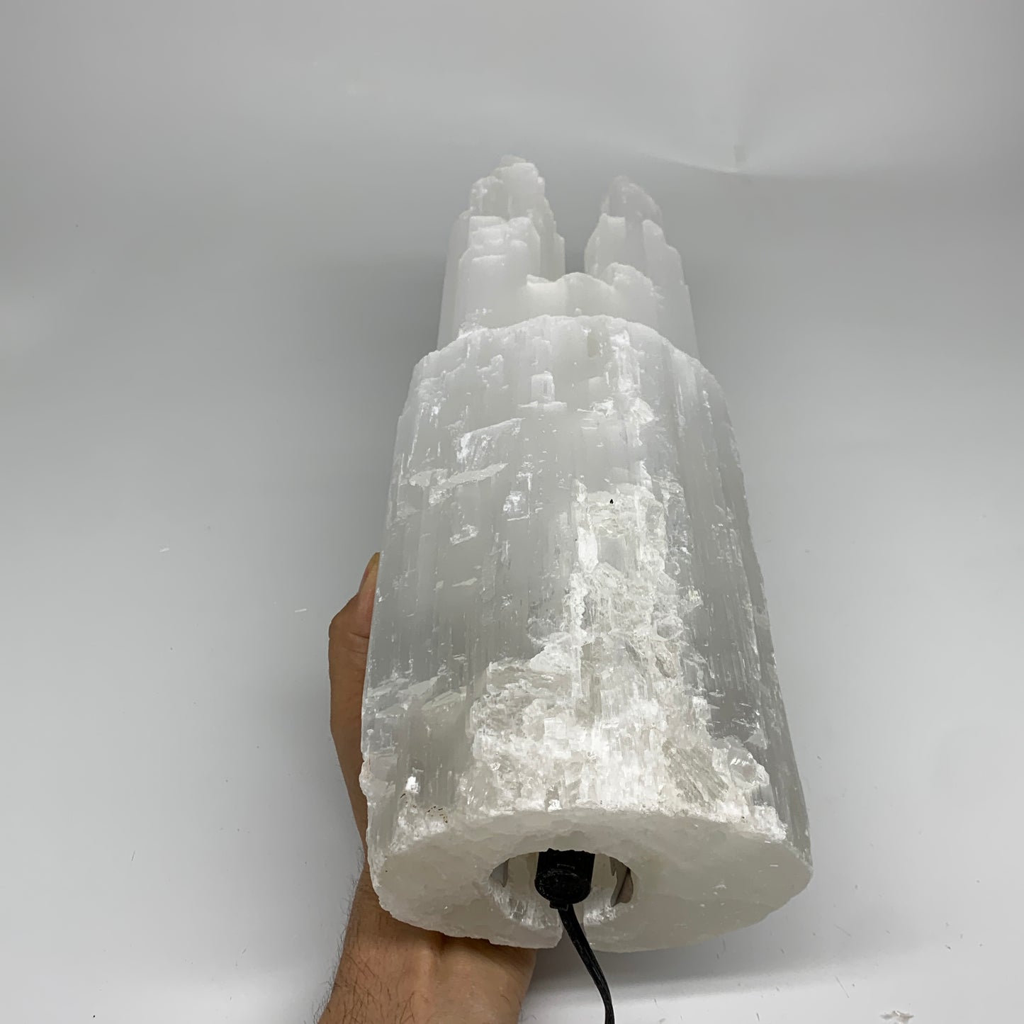 11.6 lbs, 15.5"x4.8"x3.3" Rough Selenite (Satin Spar) Lamp Tower W/Chord, B35765
