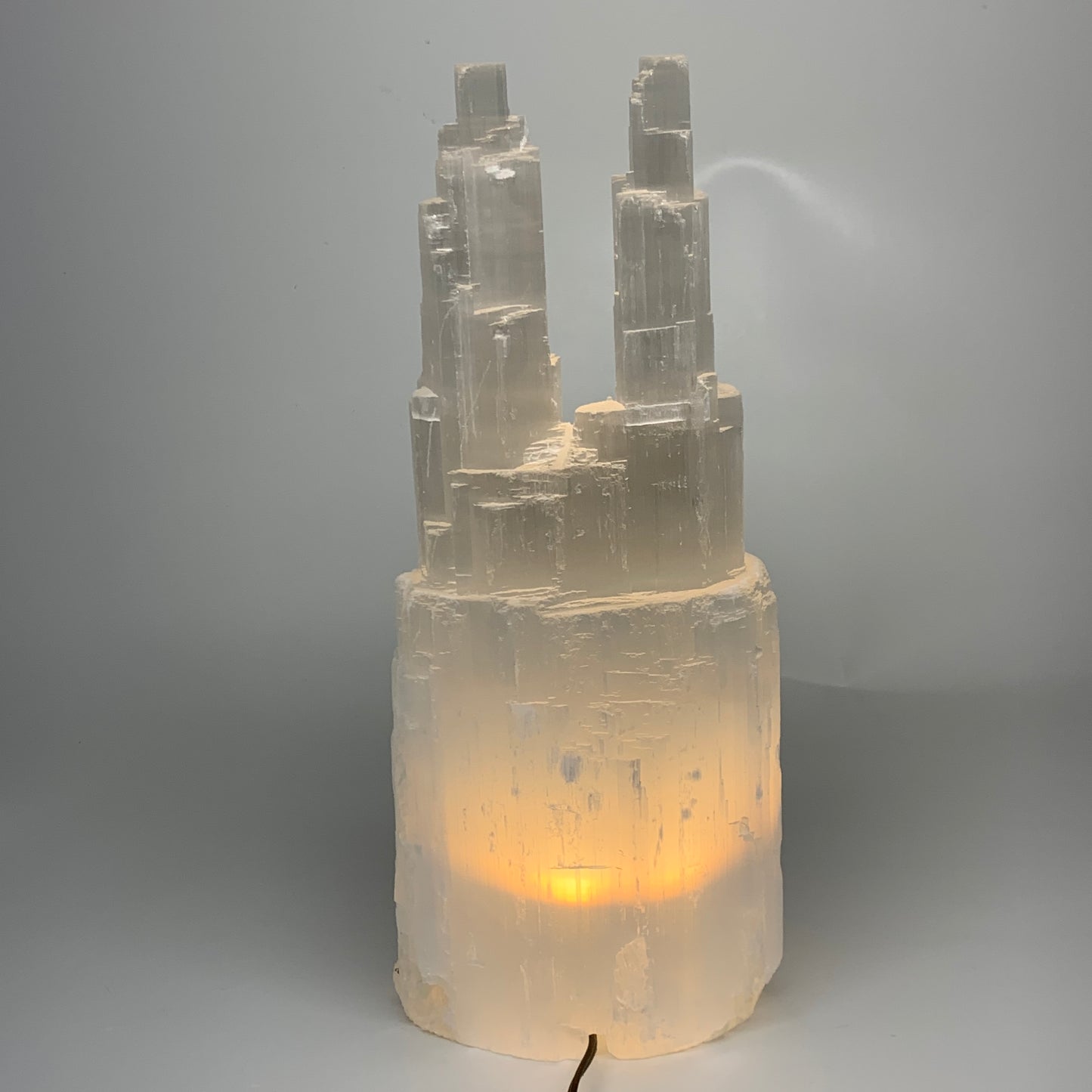 11.5 lbs, 13.75"x5.6"x3.8" Rough Selenite (Satin Spar) Lamp Tower W/Chord, B3576