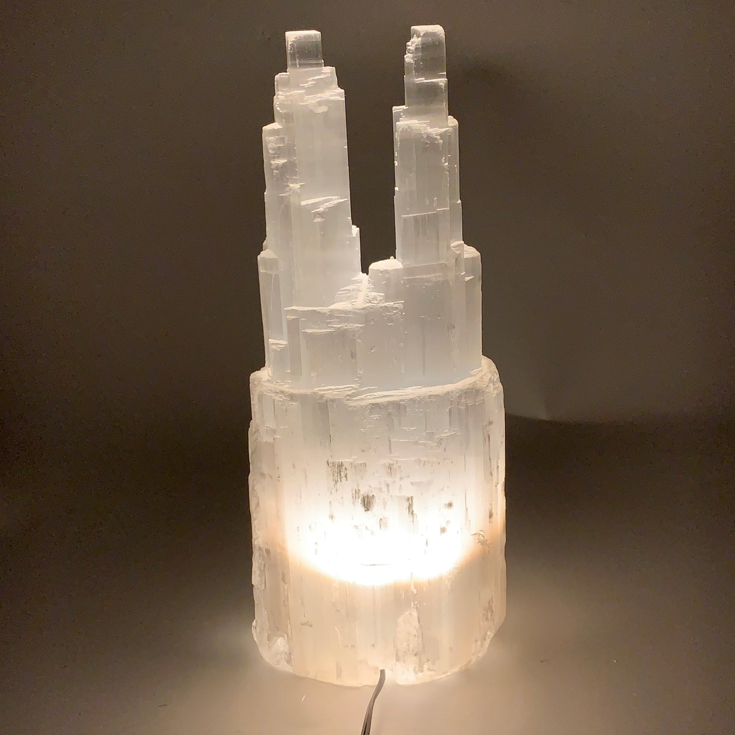 11.5 lbs, 13.75"x5.6"x3.8" Rough Selenite (Satin Spar) Lamp Tower W/Chord, B3576