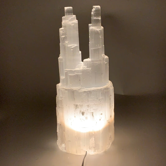 11.5 lbs, 13.75"x5.6"x3.8" Rough Selenite (Satin Spar) Lamp Tower W/Chord, B3576