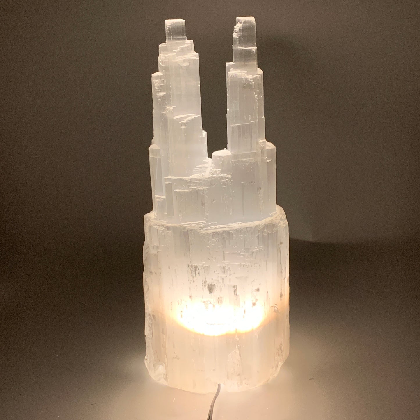 11.5 lbs, 13.75"x5.6"x3.8" Rough Selenite (Satin Spar) Lamp Tower W/Chord, B3576