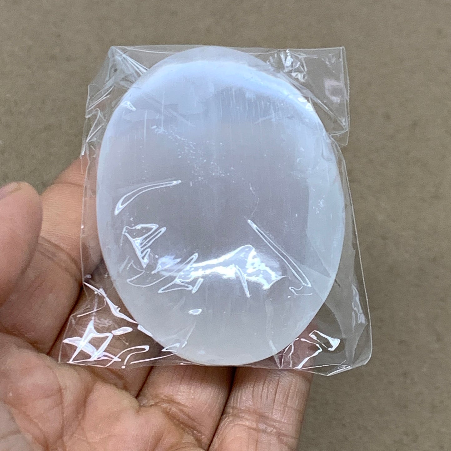 93g, 2.8"x1.9"x0.9", White Selenite Palmstone Crystal Pillow Reiki, B36384