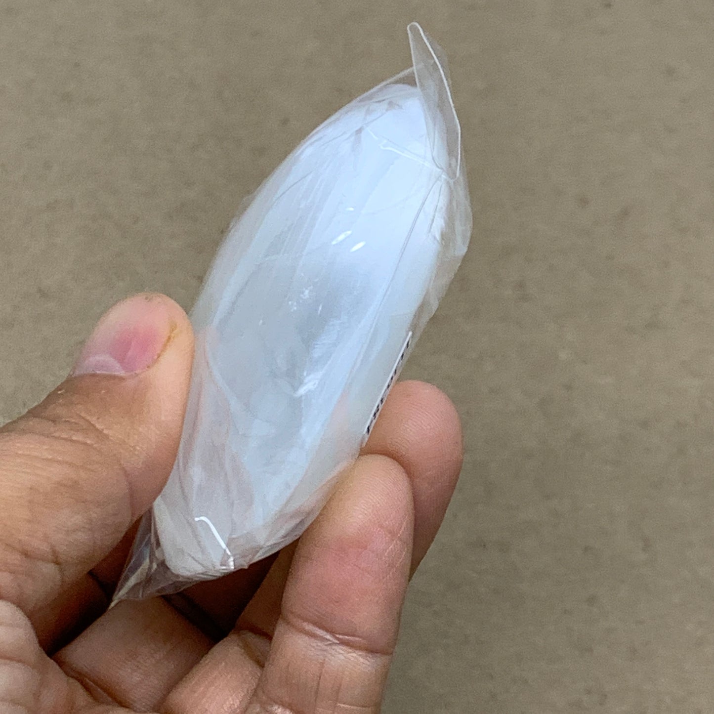 93g, 2.8"x1.9"x0.9", White Selenite Palmstone Crystal Pillow Reiki, B36384