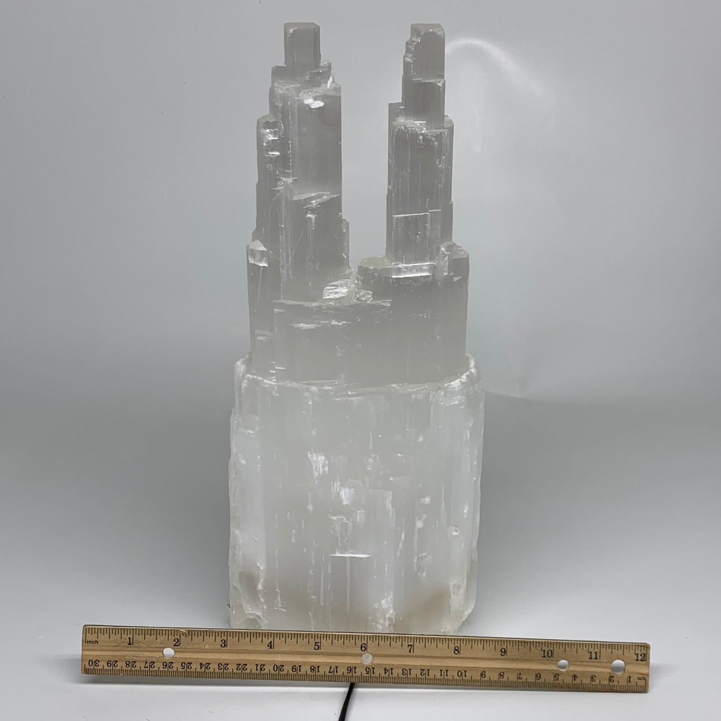 11.5 lbs, 13.75"x5.6"x3.8" Rough Selenite (Satin Spar) Lamp Tower W/Chord, B3576