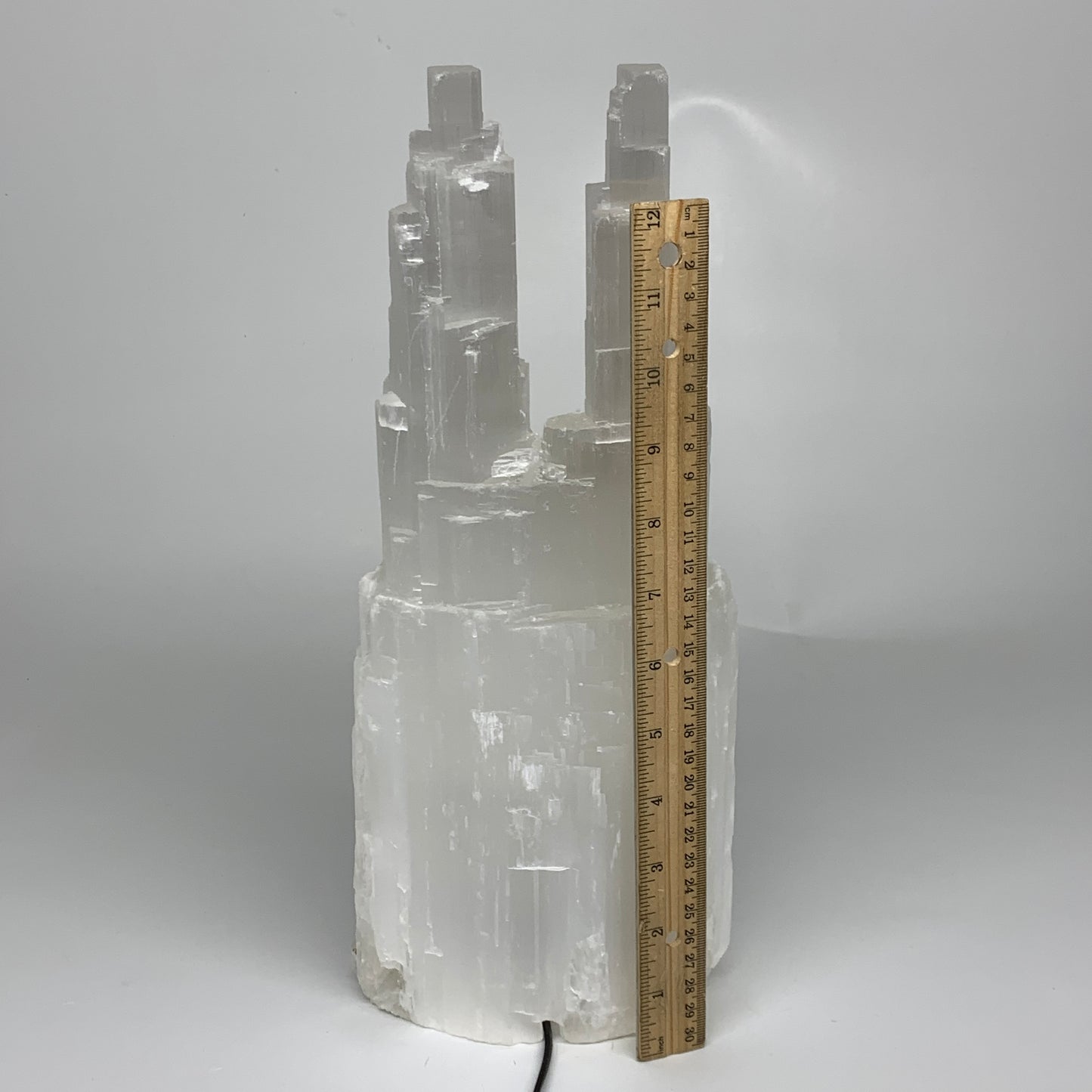 11.5 lbs, 13.75"x5.6"x3.8" Rough Selenite (Satin Spar) Lamp Tower W/Chord, B3576