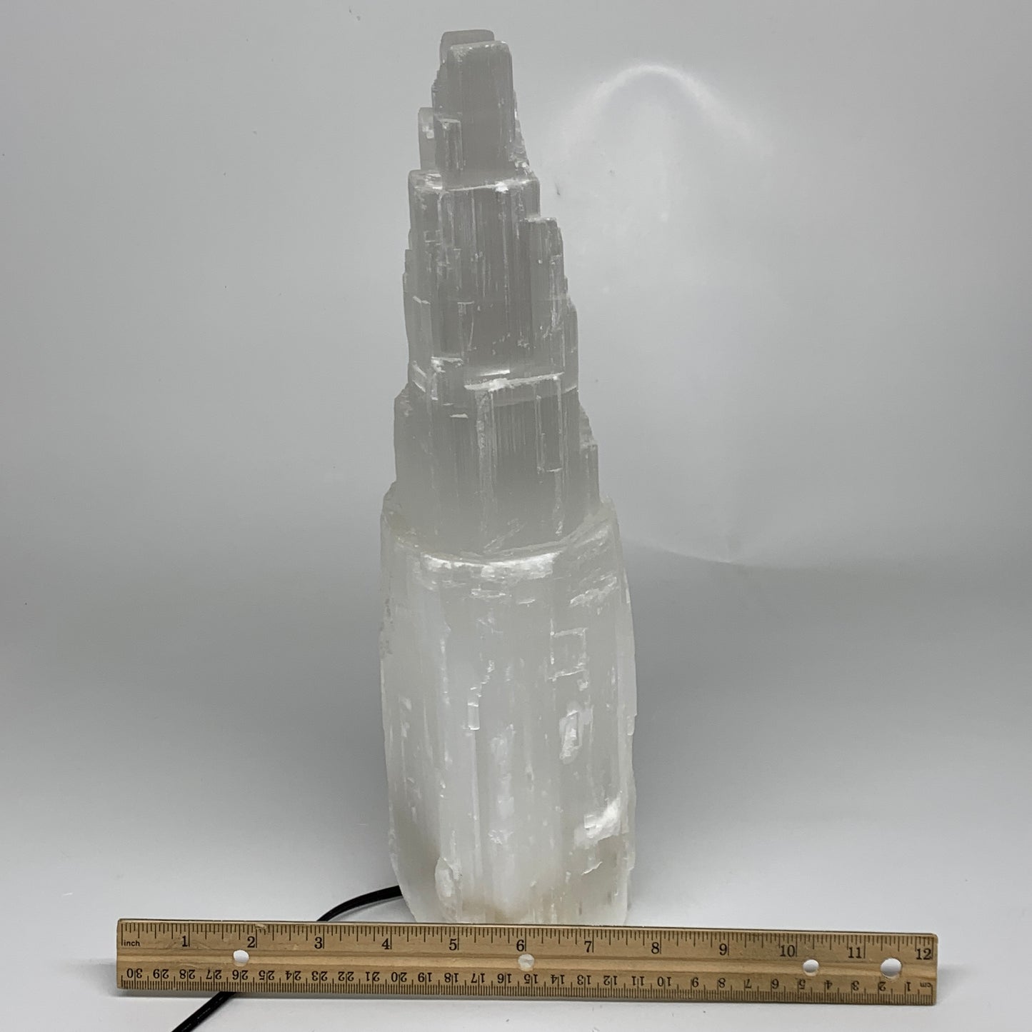 11.5 lbs, 13.75"x5.6"x3.8" Rough Selenite (Satin Spar) Lamp Tower W/Chord, B3576