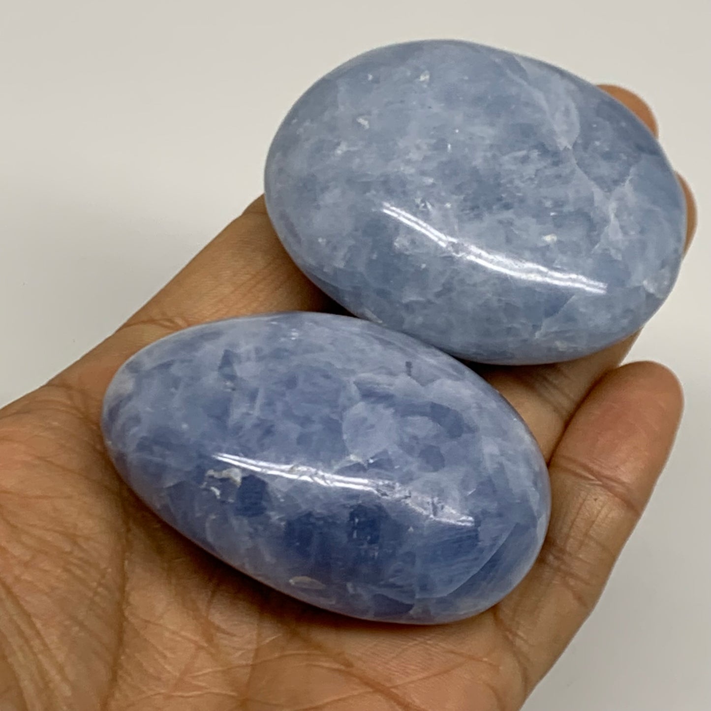 191.8g, 2.3"-2.3", 2pcs, Blue Calcite Palm-Stone Polished Tumbled, B38136