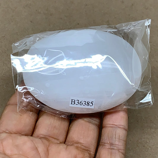 103g, 2.7"x2"x1", White Selenite Palmstone Crystal Pillow Reiki, B36385