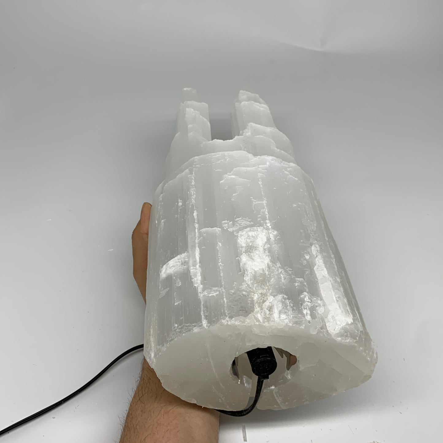 11.5 lbs, 13.75"x5.6"x3.8" Rough Selenite (Satin Spar) Lamp Tower W/Chord, B3576