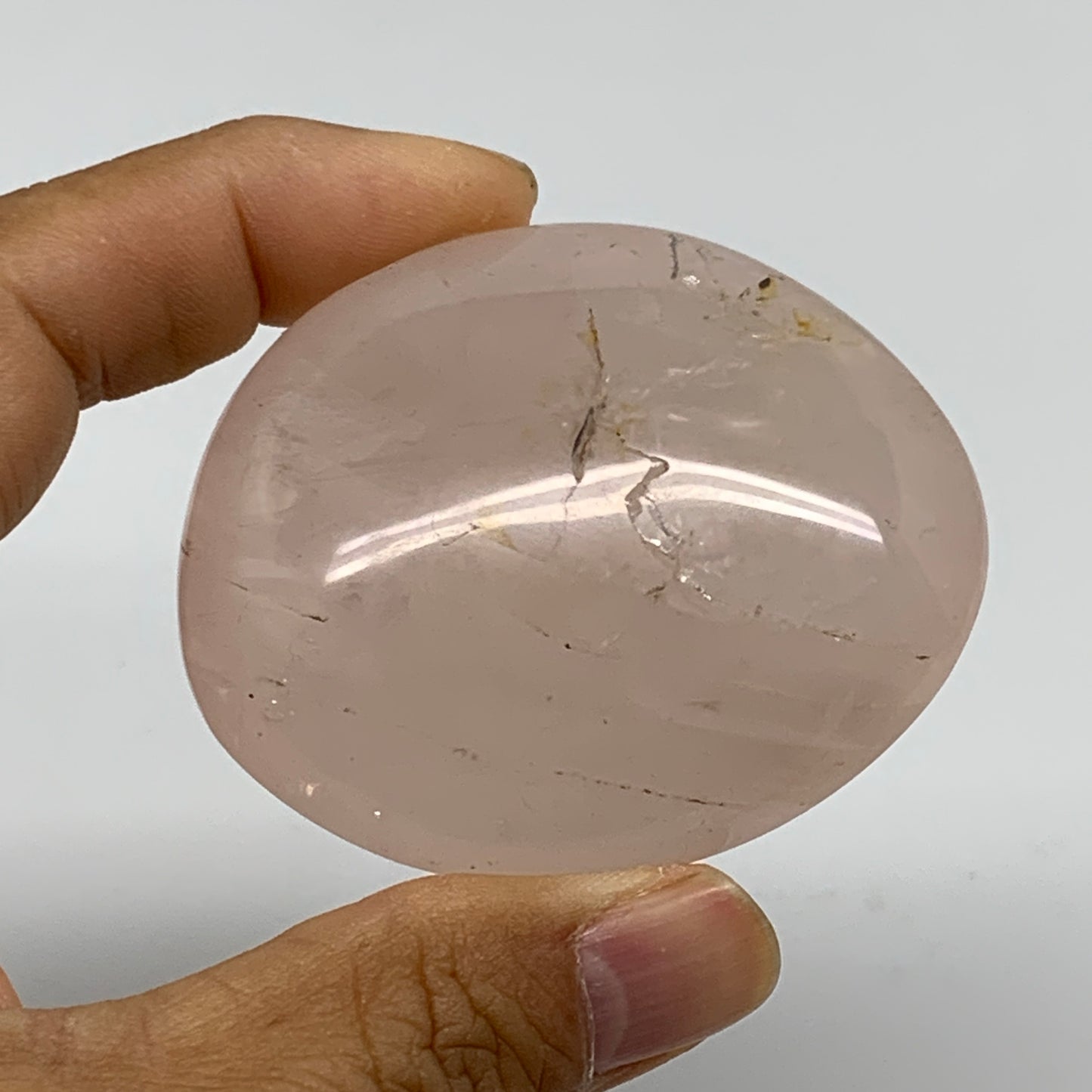 103g , 2.3"x2"x1", Natural Pink Rose Quartz Palm-stone Crystal, B37293