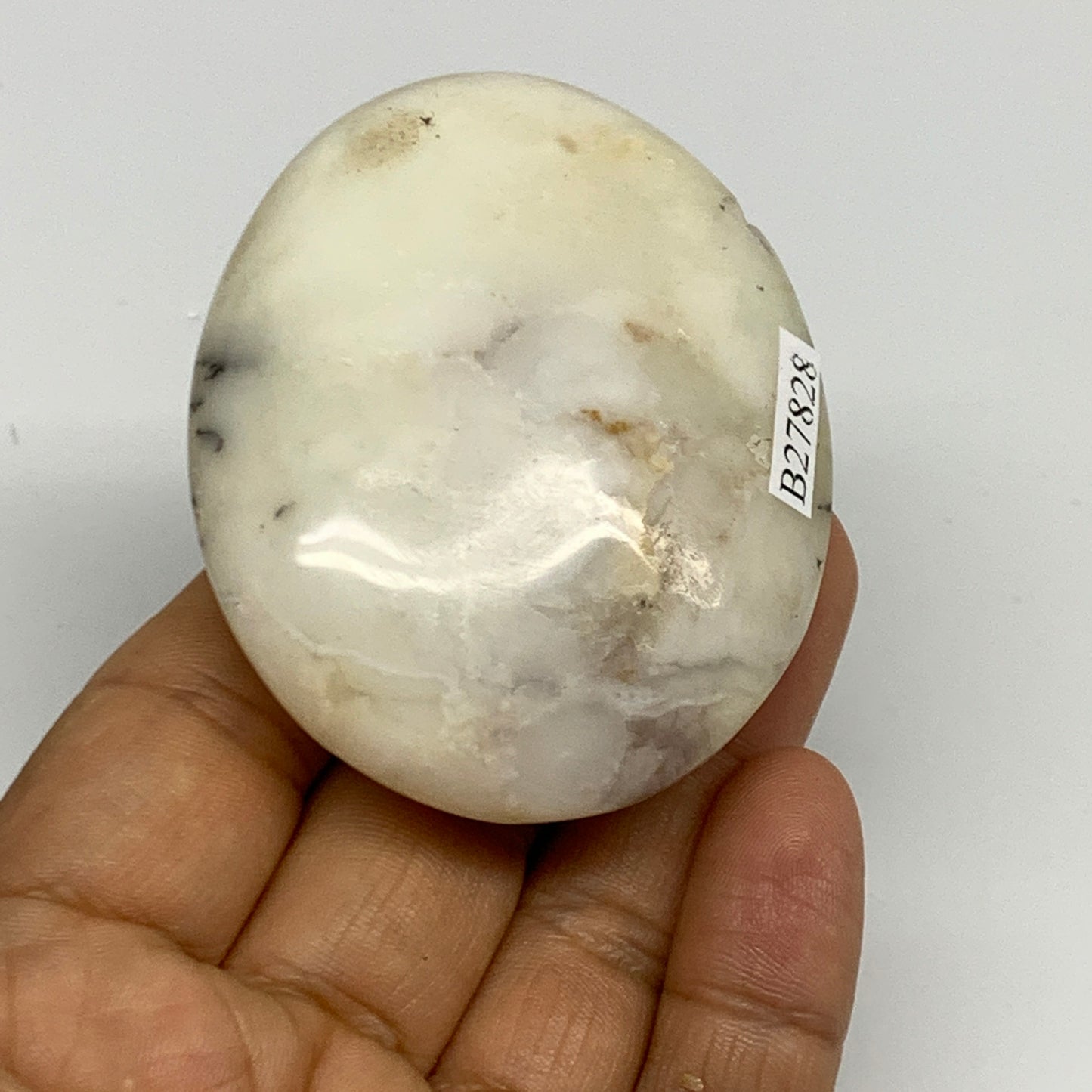 80.6g, 2.4"x2"x0.8", Dendrite Opal Palm-Stone Reiki Energy Crystal, B27828