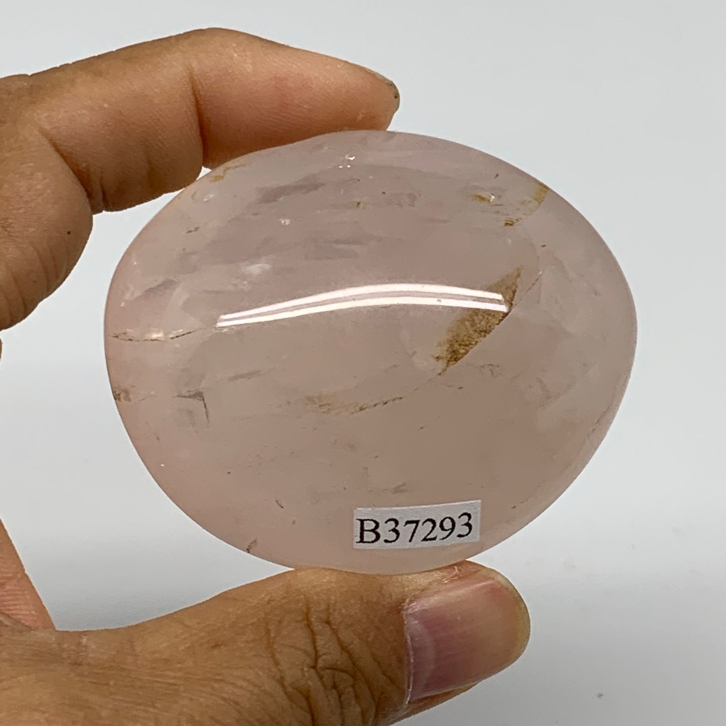 103g , 2.3"x2"x1", Natural Pink Rose Quartz Palm-stone Crystal, B37293