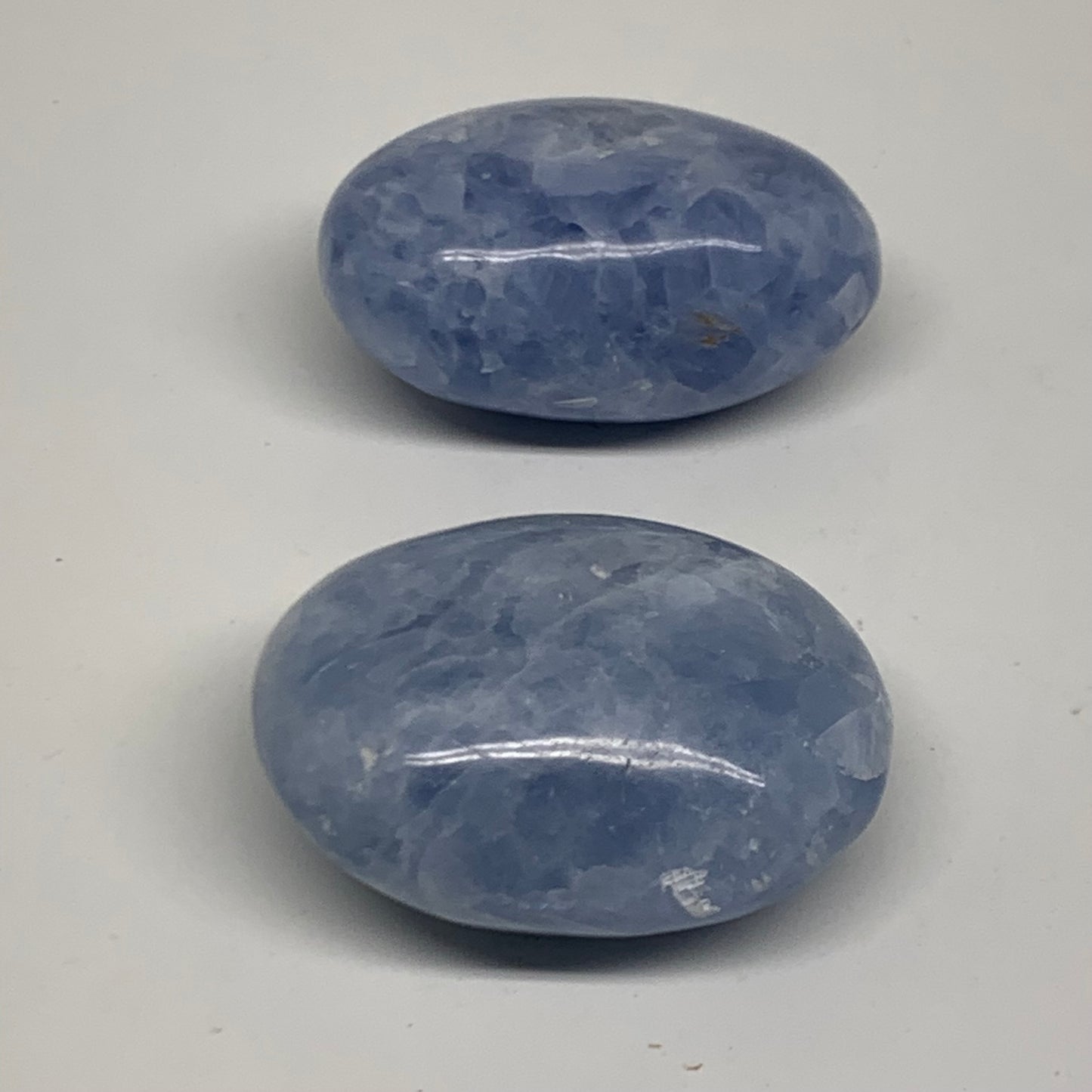 191.8g, 2.3"-2.3", 2pcs, Blue Calcite Palm-Stone Polished Tumbled, B38136