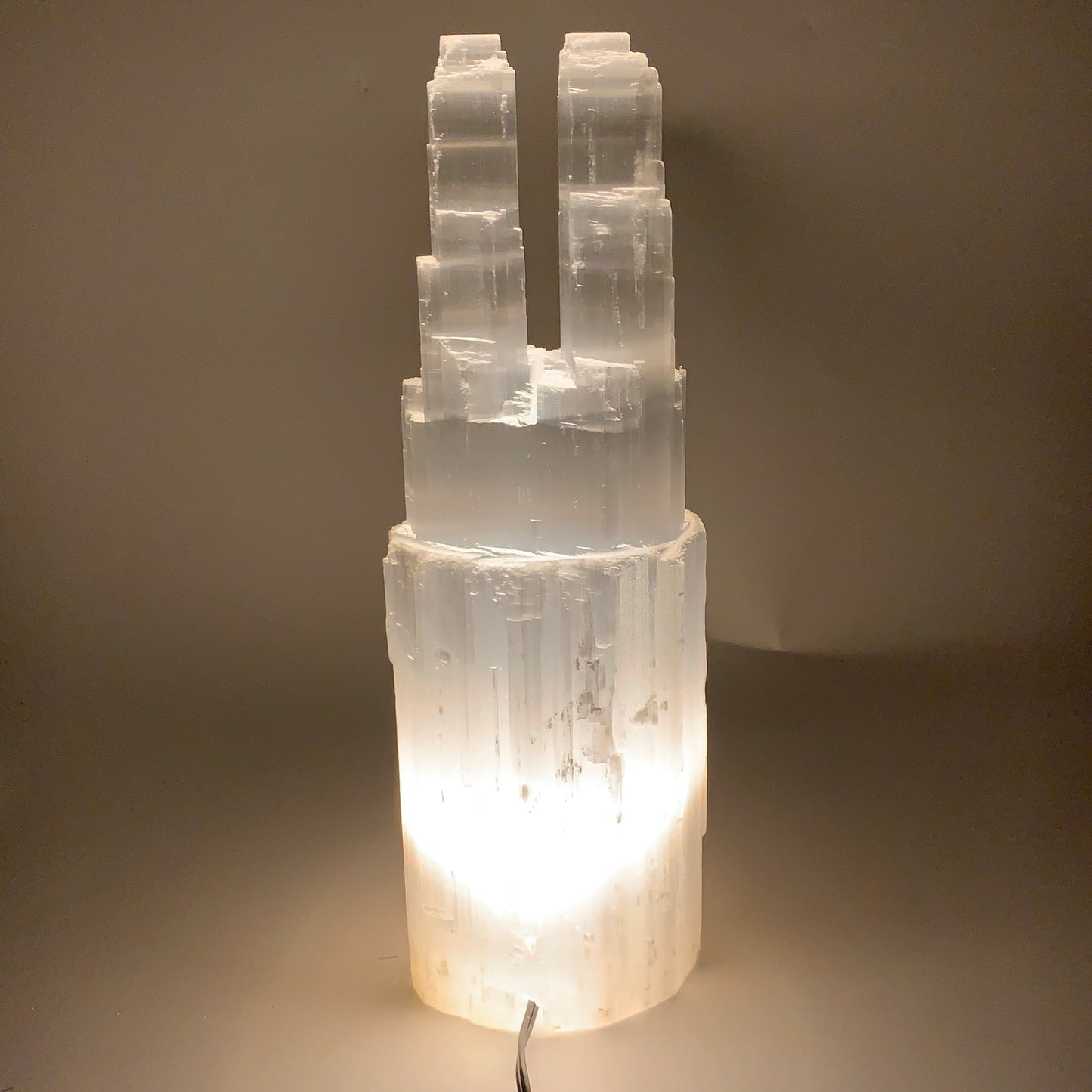 8.3 lbs, 13.75"x4.5"x3.1" Rough Selenite (Satin Spar) Lamp Tower W/Chord, B35767