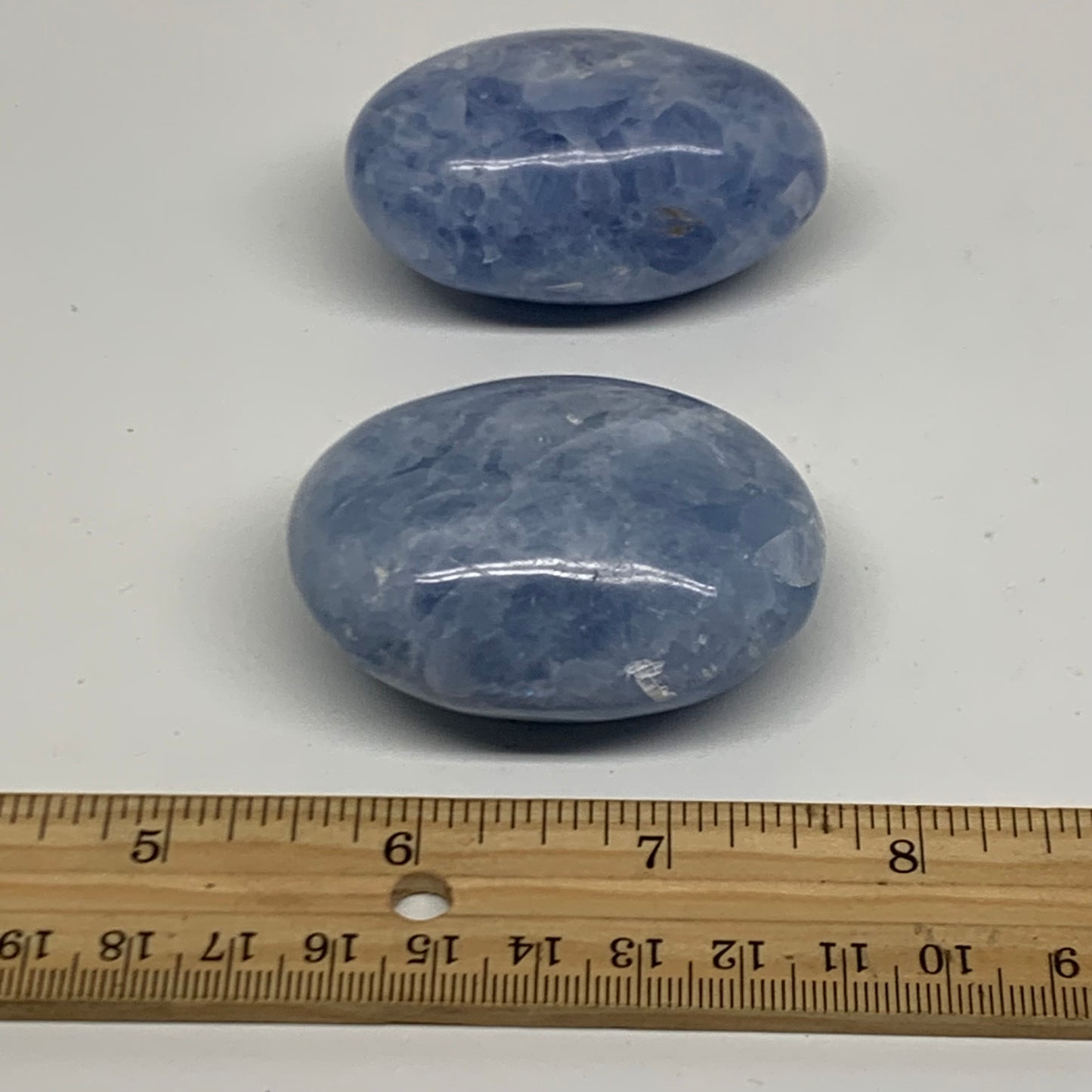 191.8g, 2.3"-2.3", 2pcs, Blue Calcite Palm-Stone Polished Tumbled, B38136
