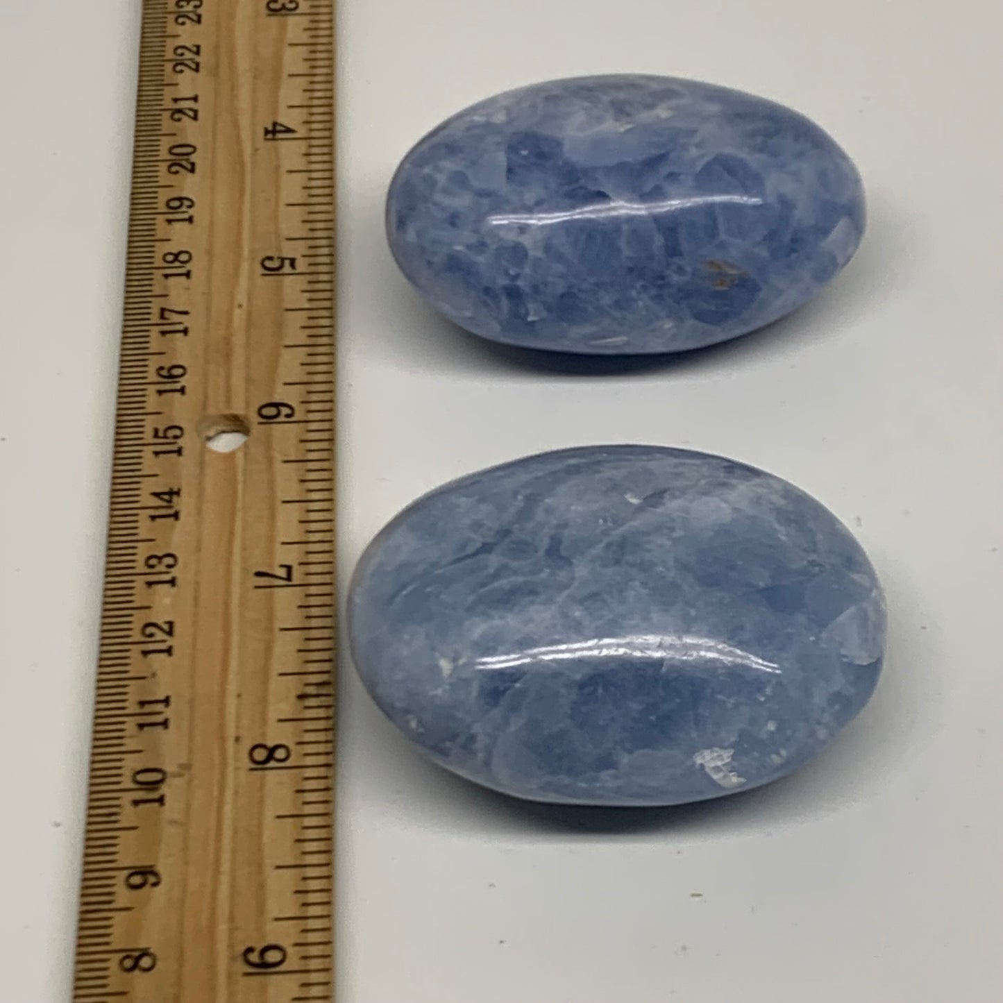 191.8g, 2.3"-2.3", 2pcs, Blue Calcite Palm-Stone Polished Tumbled, B38136