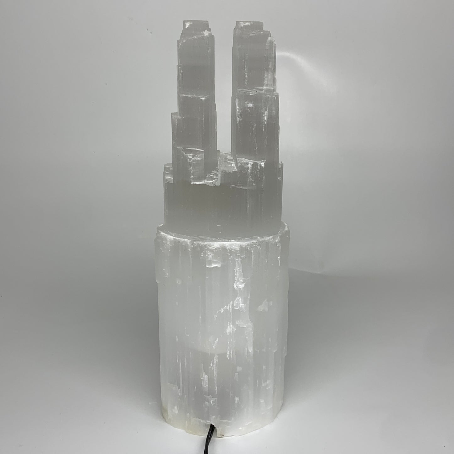 8.3 lbs, 13.75"x4.5"x3.1" Rough Selenite (Satin Spar) Lamp Tower W/Chord, B35767