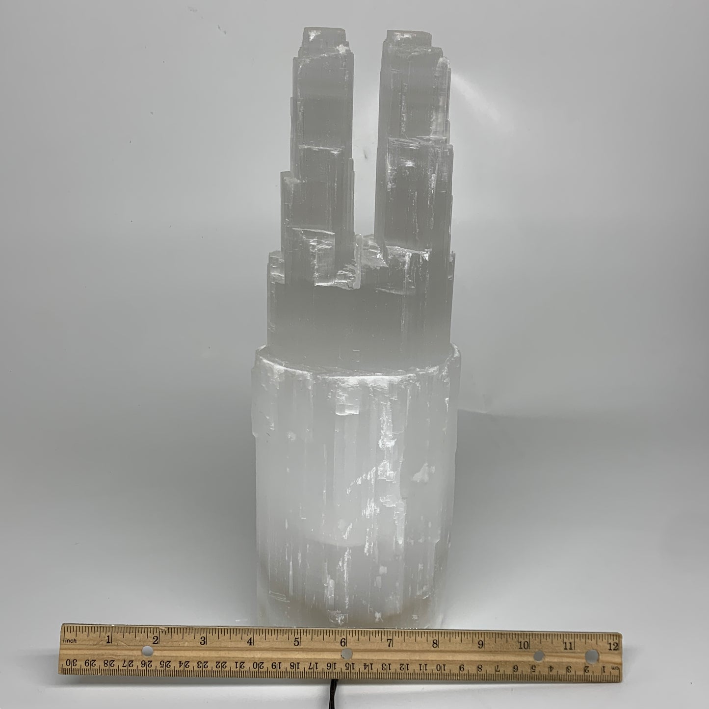 8.3 lbs, 13.75"x4.5"x3.1" Rough Selenite (Satin Spar) Lamp Tower W/Chord, B35767