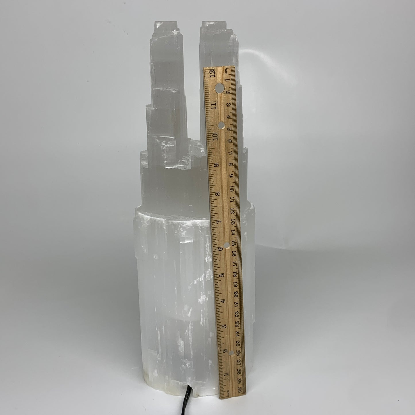 8.3 lbs, 13.75"x4.5"x3.1" Rough Selenite (Satin Spar) Lamp Tower W/Chord, B35767