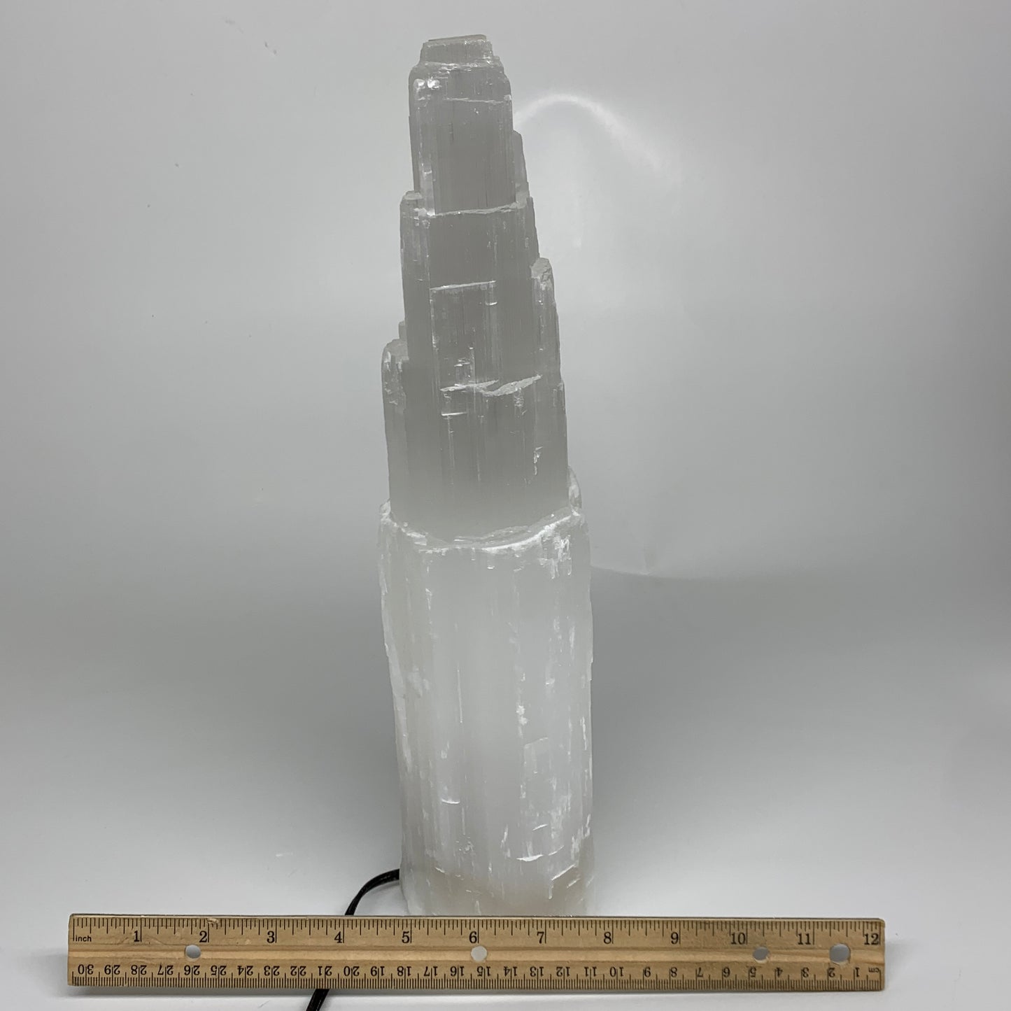 8.3 lbs, 13.75"x4.5"x3.1" Rough Selenite (Satin Spar) Lamp Tower W/Chord, B35767